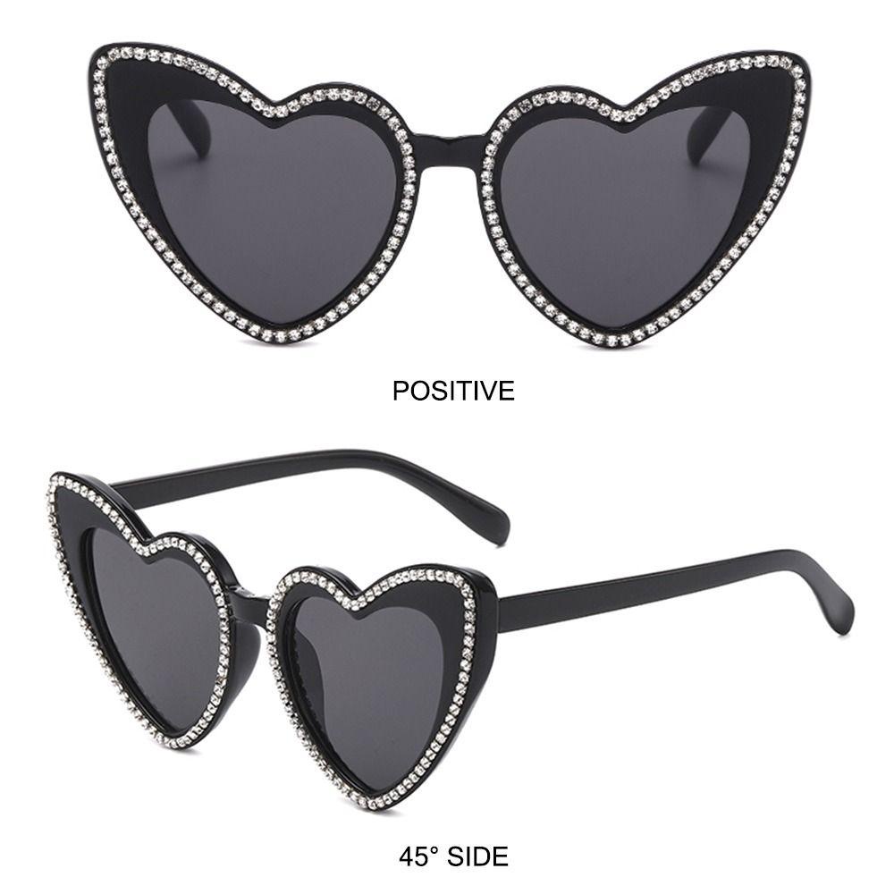 R-flower Diamond Heart Sunglasses Trendy Kostum Hitam Halloween Kacamata Matahari Bersinar Untuk Unisex