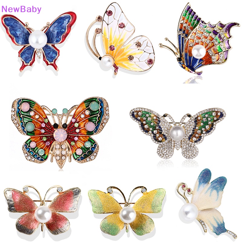 Newbaby Wanita Lucu Kristal Berlian Imitasi Kupu-Kupu Hewan Buket Bros Pin Pesona Perhiasan ID
