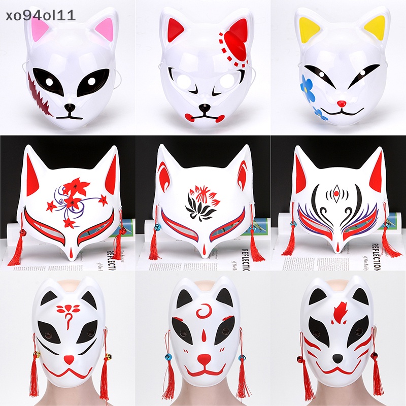 Xo 1Pc Anime Setengah Wajah Hand-ed Kucing Fox Tiger Topeng Anime Demon Slayer Masquerade Halloween Festival Pesta Cosplay Prop OL