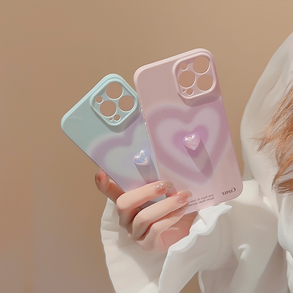 IPHONE 3d Electroplated Love Heart Gradient Color Full Protection Macaron Soft Phone Case Cover Untuk Iphone11 12 13 14 PLUS PRO MAX