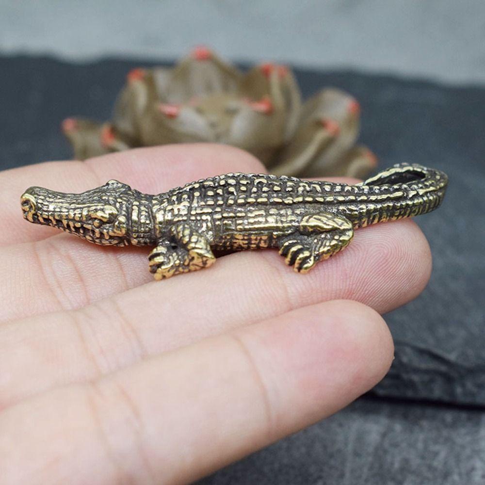 [Elegan] Patung Buaya Kreatif Mengerikan Ornamen Buaya Kuningan Kecil Antik Patung Kuningan Untuk Meja