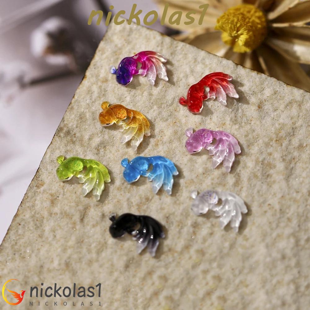 Nickolas1 Dekorasi Nail Art Gradien Ikan Mas Resin Pesona Kuku Kristal Decals Permata DIY Manicure Aksesoris