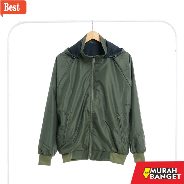 Jaket parasut pria terbaru- Jaket Parasut Polos Hijau Army