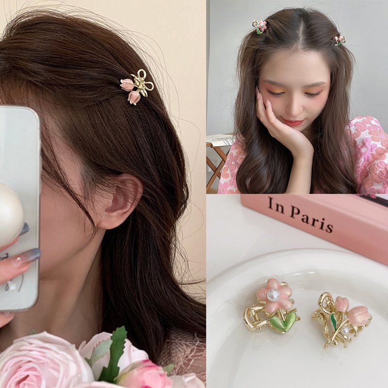 Klip Rambut Bunga Merah Muda Baru Gadis Fashion Paduan Poni Kecil Jepit Rambut Hair Claw Aksesoris Rambut Wanita