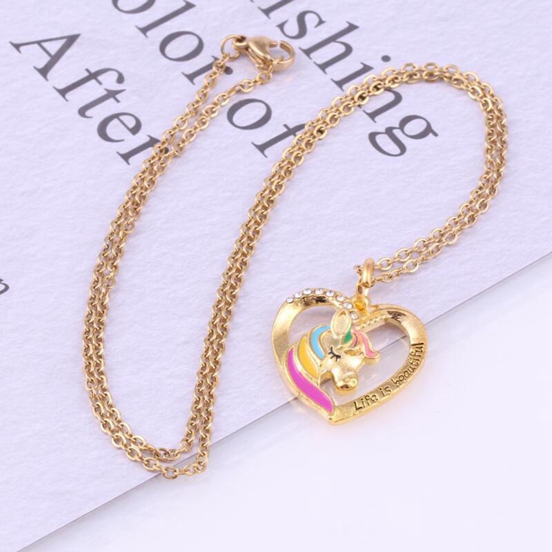 Fation Fashion Wanita Kristal Birthstone Unicorn Kalung Untuk Gadis Unicorn Perhiasan Untuk Remaja Gadis Putri Hadiah Pesta Ulang Tahun Mkilni