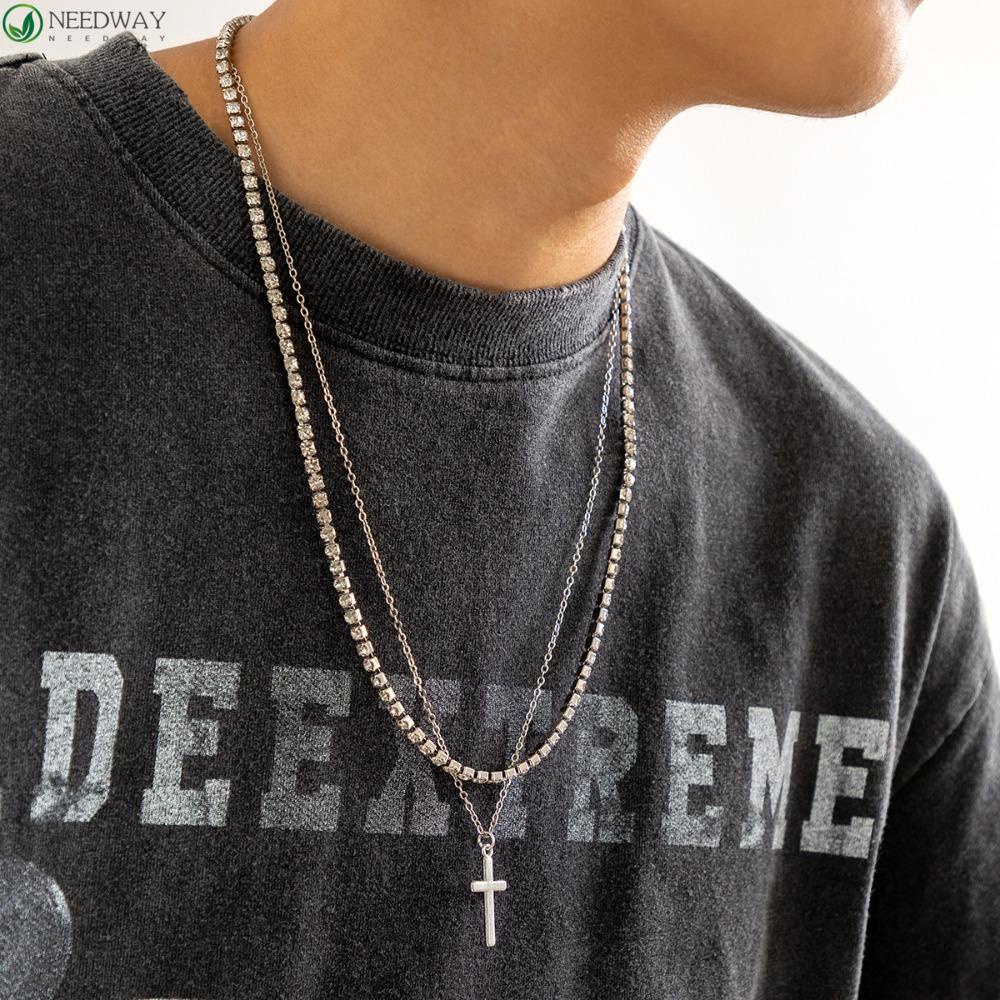 Needway Man Kalung Hadiah Keren Punk Kreatif Lapisan Ganda Logam Gaya Korea Choker