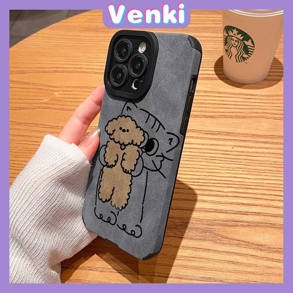 VENKI - Untuk iPhone 11 Case Leather Pupil Suede Case Soft Shockproof Phone Case Camera Simple Cute Cat Bear Kompatibel dengan iPhone 14 13 Pro max 12 Pro max xr xs 7Plus 8Plus