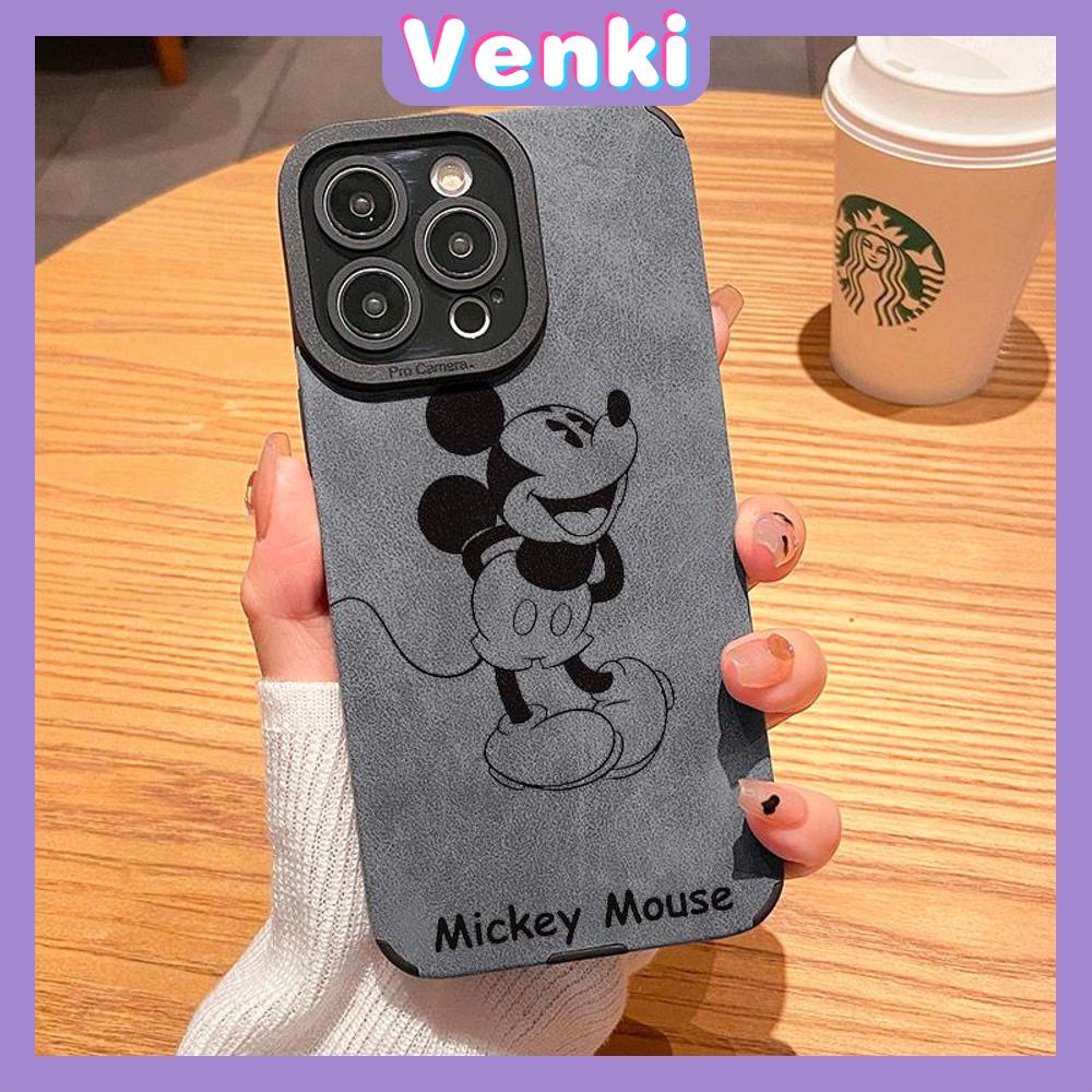 VENKI - Untuk iPhone 11 Case Leather Pupil Suede Case Soft Shockproof Phone Case Camera Simple Cute Cartoon Mouse Kompatibel dengan iPhone 14 13 Pro max 12 Pro max xr xs 7Plus 8Plus