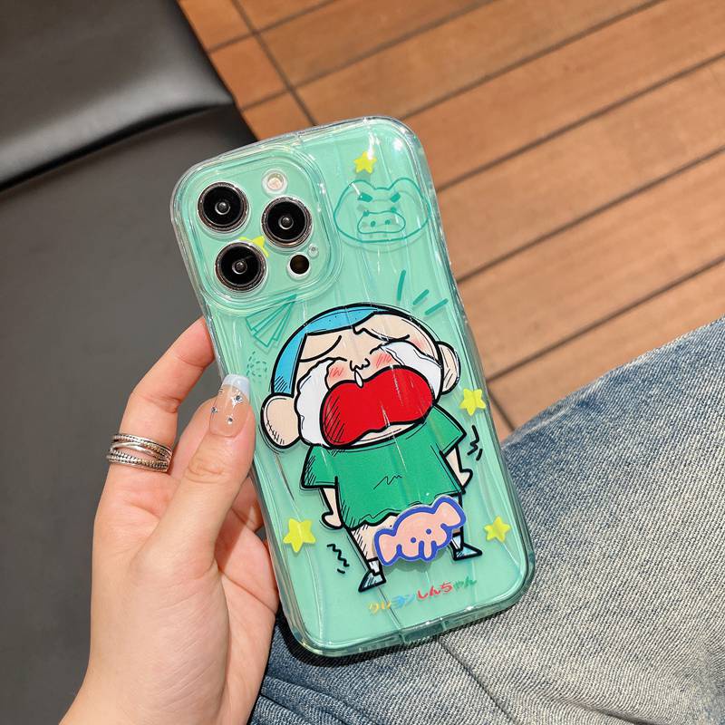 【Rotatable Toy】 Couple Crystal Wave So Cute Funny Crayon Shin-chan Airbag Soft Case for IPhone X XR XS Max 11 12 13 14 Pro Max 14 Plus Women Girl Lovely Elephant Cartoon