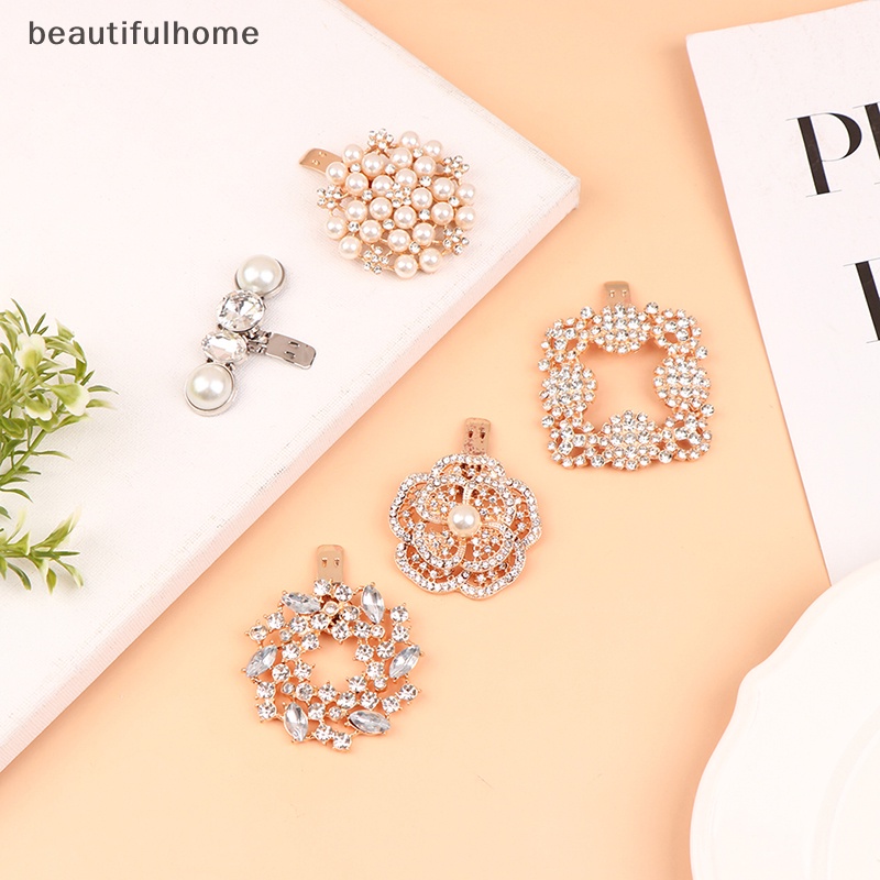 {beautifulhome} 1pasang Lady Removable Rhinestone Pearl Shoe Buckle DIY Shoes Decor Aksesoris.