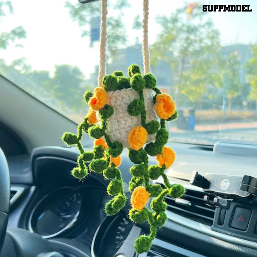[SM] Car Mirror Decor Handmade Indah Rajutan Pot Tanaman Ornamen Kreatif Berbagai Gaya Spion Gantung Aksesoris Interior Mobil