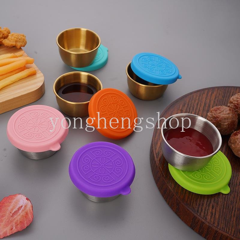 Cangkir Saus Stainless Steel Mini Dengan Tutup Dapat Digunakan Kembali Saus Saos Salad Saus Kecap Seasoning Bowl Dipping Cups Condiment Container Food Storage Appetizer Plates