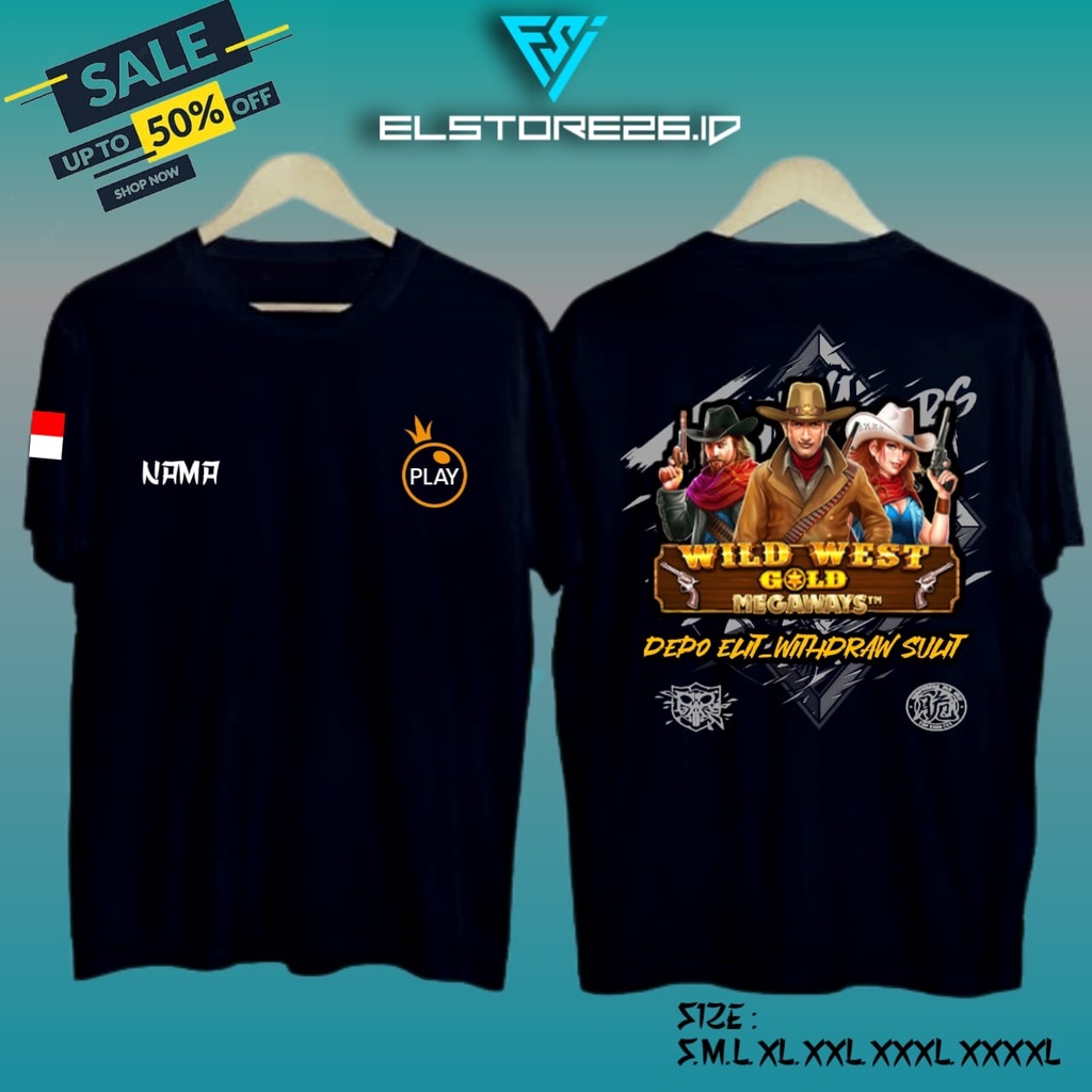 ELSTORE26 | Kaos distro Kaos Pragmatic Play | WILD WEST GOLD | bisa Custom nama sendiri | Baju Depo 