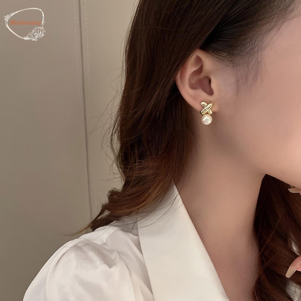 Mxbeauty Anting Wanita Trendi Temperamen Elegan Fashion Geometris Vintage Mutiara Ear Stud