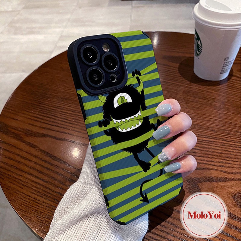 IPHONE Case Monster Kecil Lucu Gaya Korea Kompatibel Untuk Iphone7 8 Plus11 12 13 14 Pro MAX 7Plus XR X XS MAX Lovely Monster University Tekstur Kulit Shockproof Cover