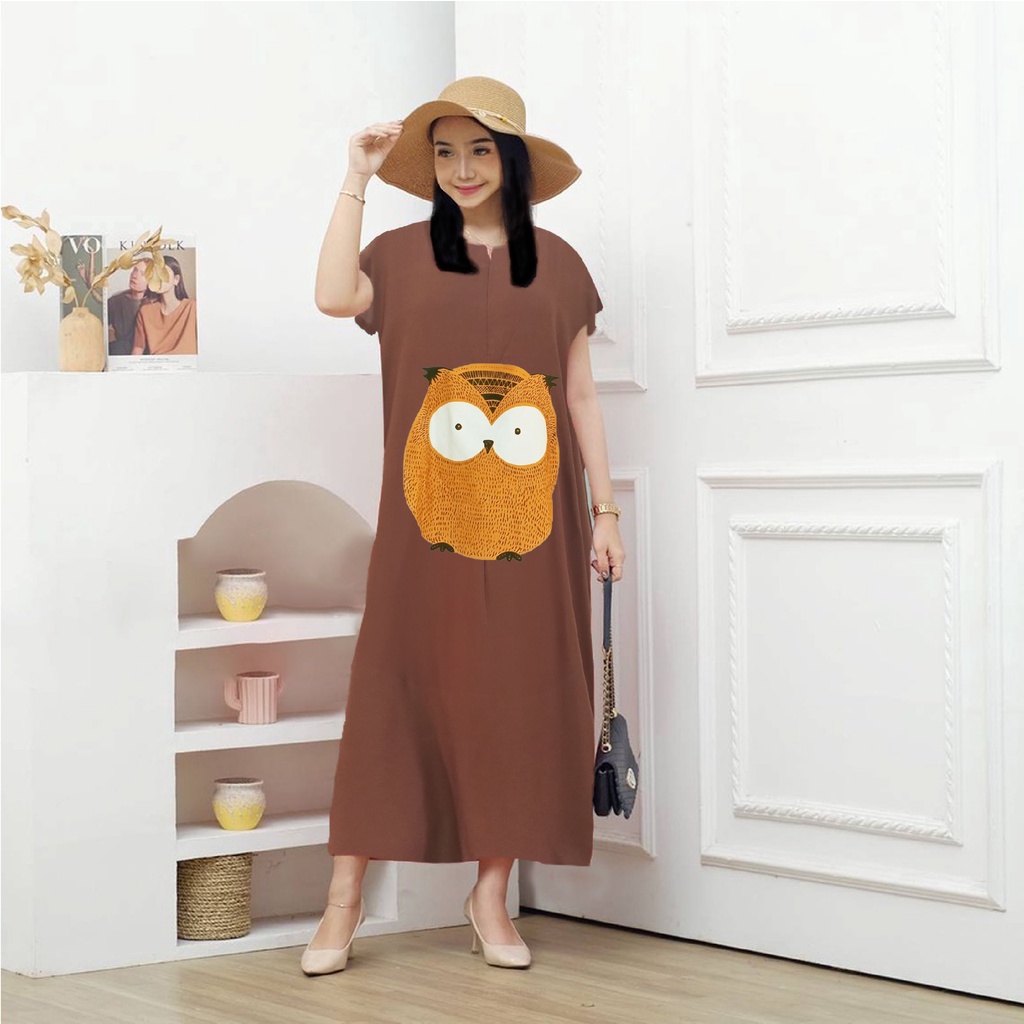 Daster Owl Panjang Semata Kaki Bahan Rayon Halus LD120 Long Dress Santai