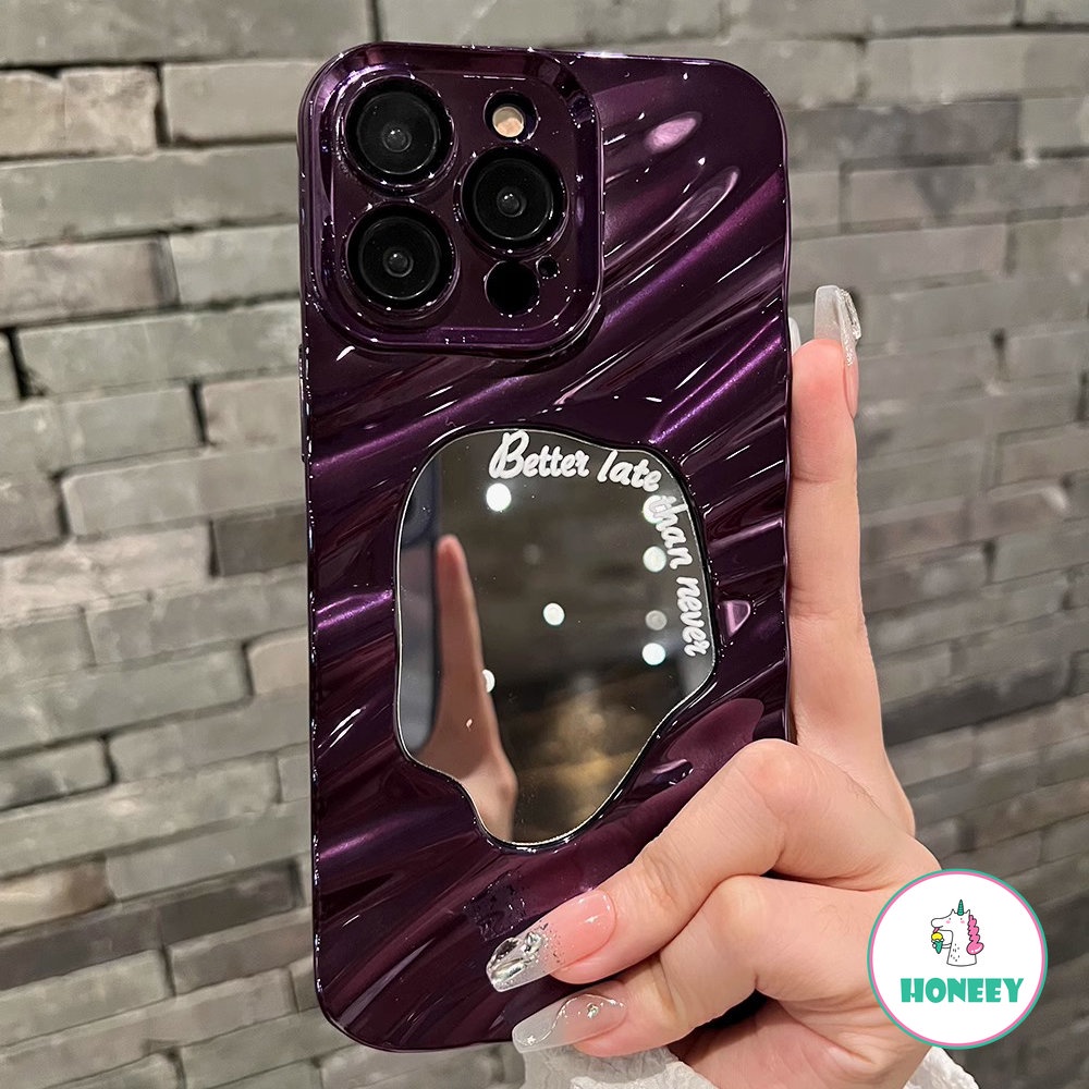 Deluxe Glitter 3D Ungu Lipat Penutup Belakang Kompatibel Untuk iPhone 14 Pro Max Case iPhone 11 12 13 Pro Max Cermin Rias Shockproof Cover