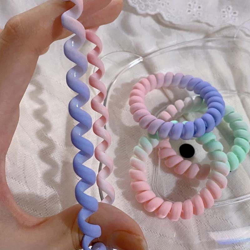Hiasan kepala tali karet band gradien kabel telepon elastis berwarna barang import dengan harga grosir bahan berkualitas import harga grosir bisa cod