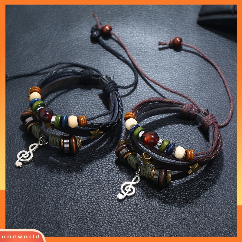[ONR] Manik-manik Kulit Asli retro Gelang Paduan Catatan Musik Gelang Kulit Sapi