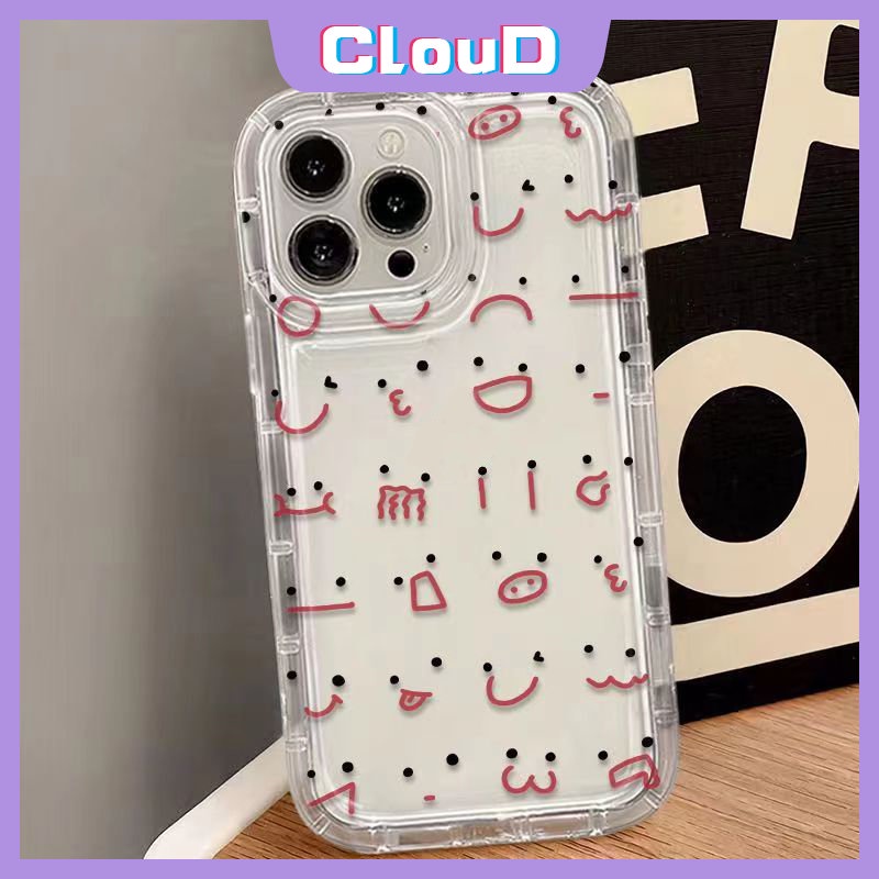 IPHONE Fashion Transparan Garis Lucu Emote Shockproof Airbag Case Kompatibel Untuk Iphone13 11 12 14 Pro MAX 7 6 8 6S Plus XS MAX XR X Kartun Hewan Paus Bintang Puppy Doodle Soft Cover