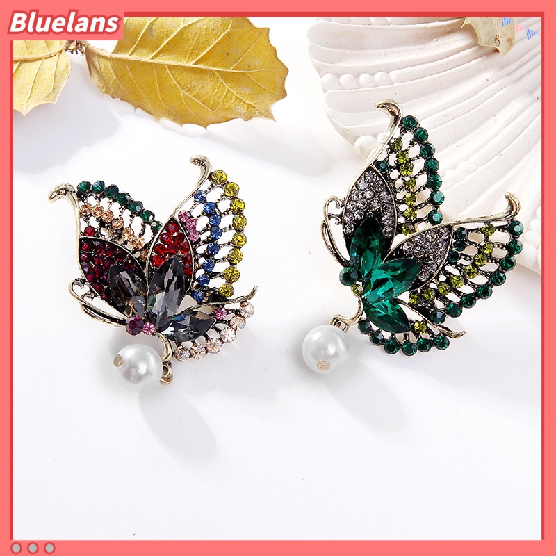 [BLS] Butterfly Pearl Brooch Berlian Imitasi Bros Sweater Mutiara Korsase Logam Butterfly Brooch