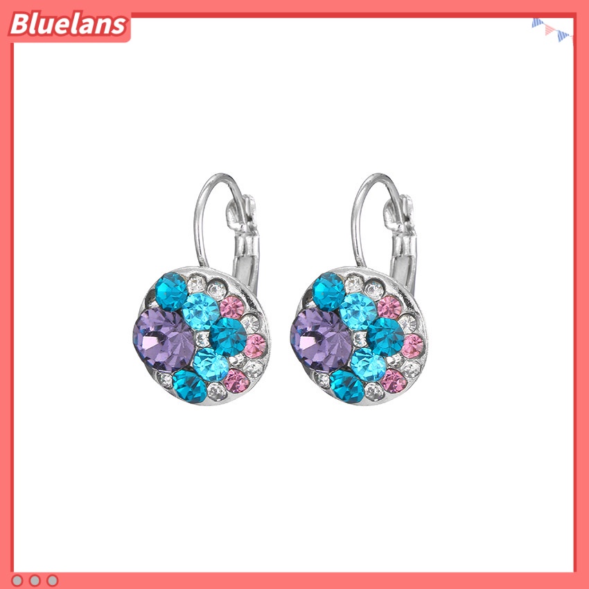 [BLS] Anting Paduan Kristal Anting Kancing Berlian Bulat Warna-Warni Wanita