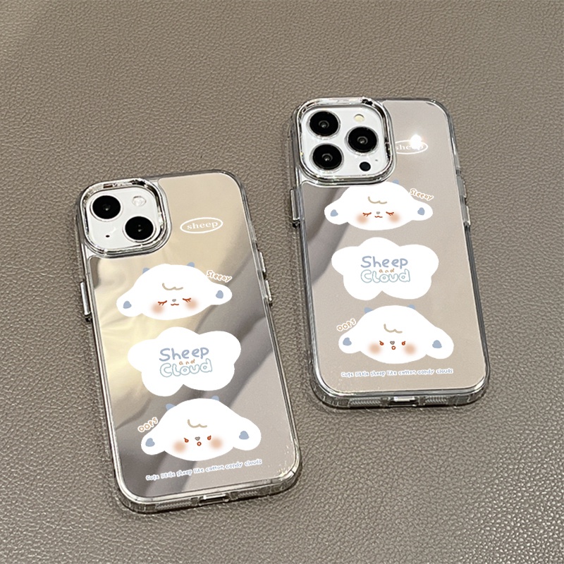 IPHONE Casing Ponsel Cermin Awan Domba Lucu Kompatibel Untuk Iphone11 12 13 14 12Pro 13Pro 14Pro Pro Max XR X XS Max Electroplating Tombol Perlindungan Mirror Cover