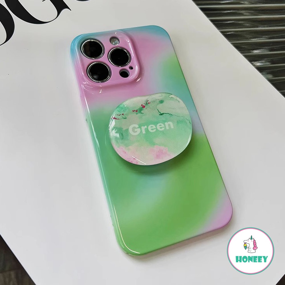 IPHONE Stand Phone Case Motif Batu Pink Hijau Gradasi Warna-Warni Untuk Iphone14 13 12 11 Pro Max X XR XSMAX 78 Plus SE Shockproof Film Hard Shell