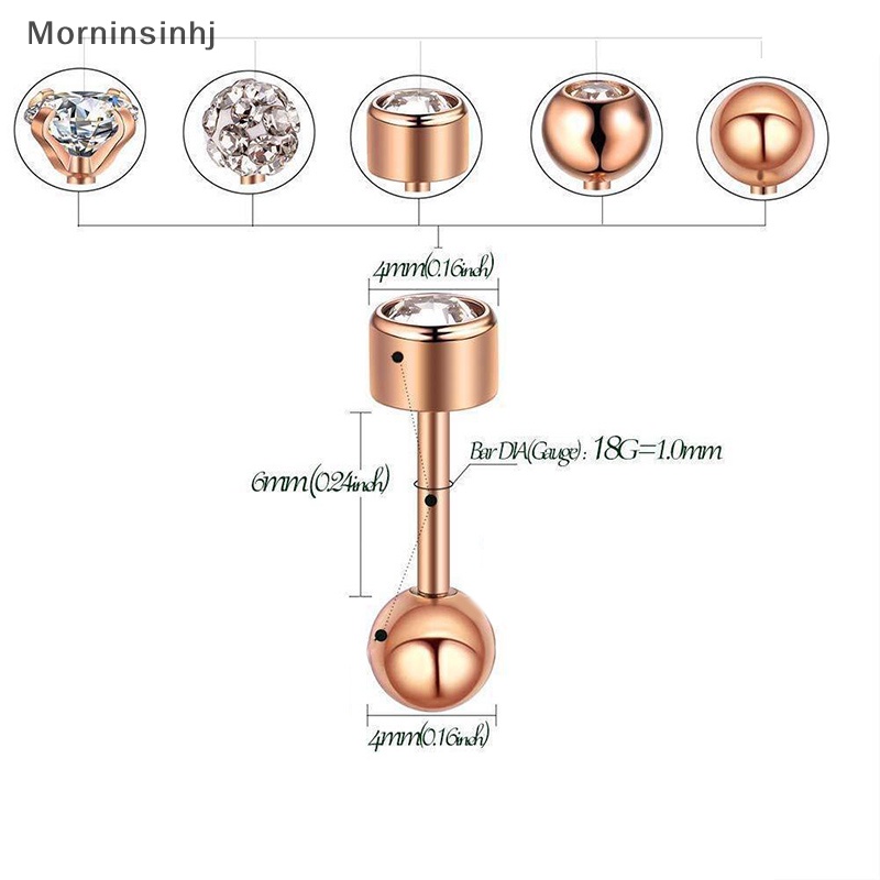 Mornin 10Pcs Stainless Steel Tulang Rawan Telinga Tragus Helix Stud Kristal Perhiasan id