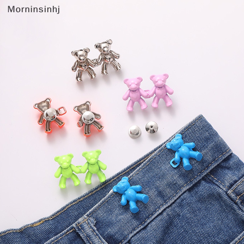 Mornin 1pasang Bear Shaped Adjustable Jean Tighten Button Waist Buckle Snap Celana Gesper Extender Pengganti Jeans Button Attachment Pins id