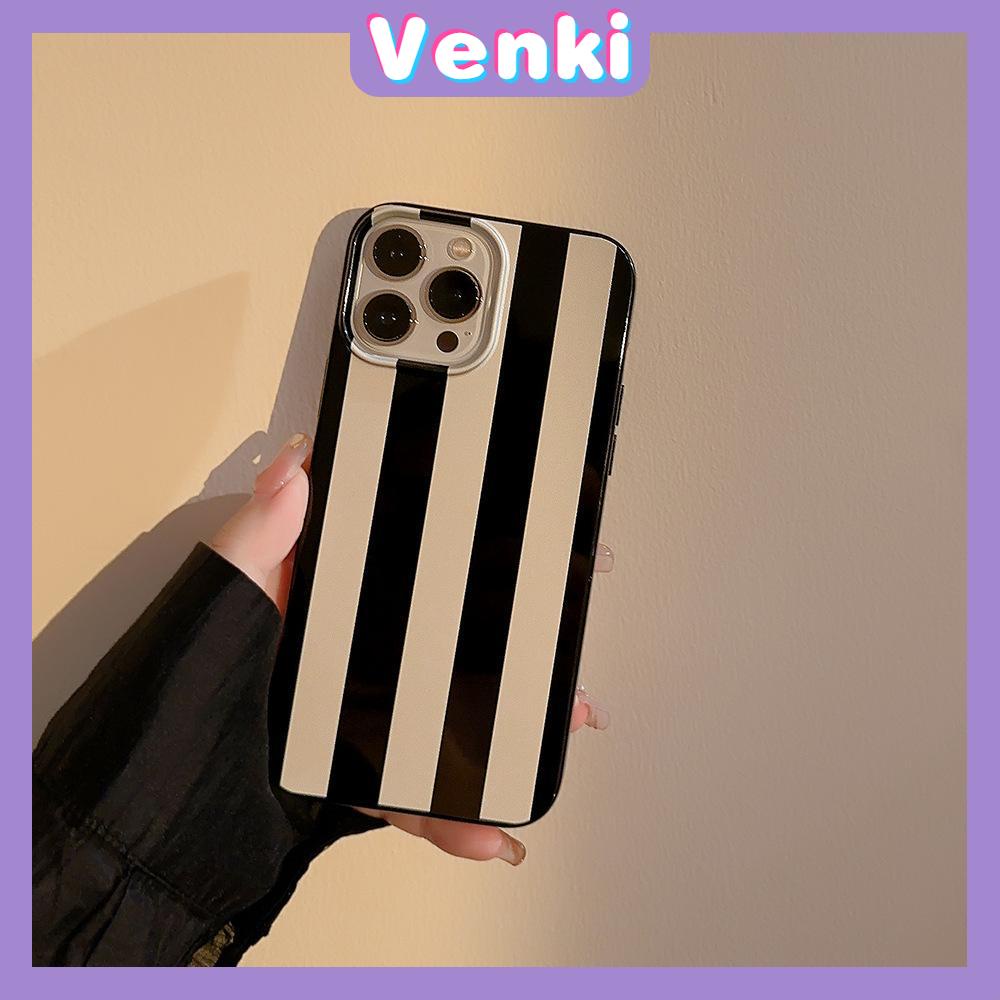 VENKI - Untuk iPhone 11 iPhone Case Hitam Glossy TPU Lembut Tahan Guncangan Perlindungan Kamera Garis Hitam dan Putih Sederhana Kompatibel dengan iPhone 14 13 Pro max 12 Pro Max xr xs max 7 8