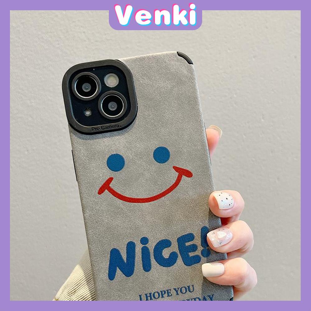 VENKI - Untuk iPhone 11 Case Leather Pupil Suede Case Soft Shockproof Phone Case Camera Protection Gray Simple Smile Kompatibel dengan iPhone 14 13 Pro max 12 Pro max xr xs 7Plus 8Plus