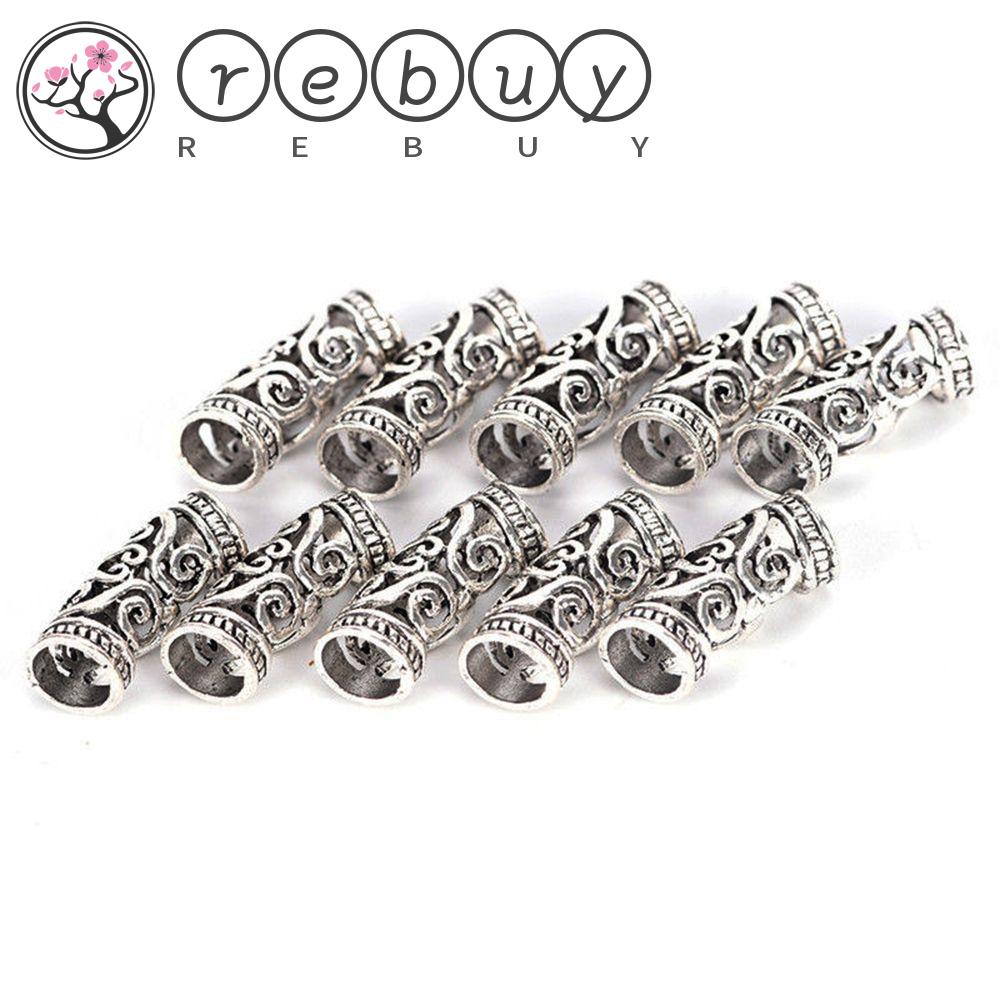 REBUY Rebuy Hair Braid Beads 10pcs Alloy Silver Spacer Alat Styling Rambut Manset Klip