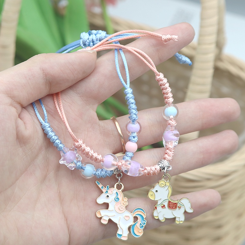 1 Pcs Gadis Dikepang Tali Gelang Unicorn Pony Liontin Wanita Gelang Kerajinan Hadiah Ulang Tahun Aksesoris Fashion.