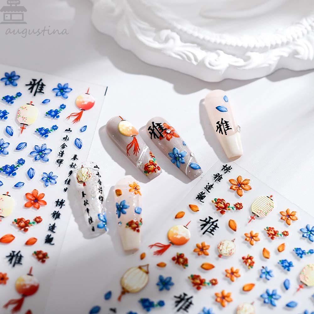 AUGUSTINA Agustina Stiker Kuku Cina Fashion Lentera Karakter Cina Antiquity Style Nail Art Dekorasi