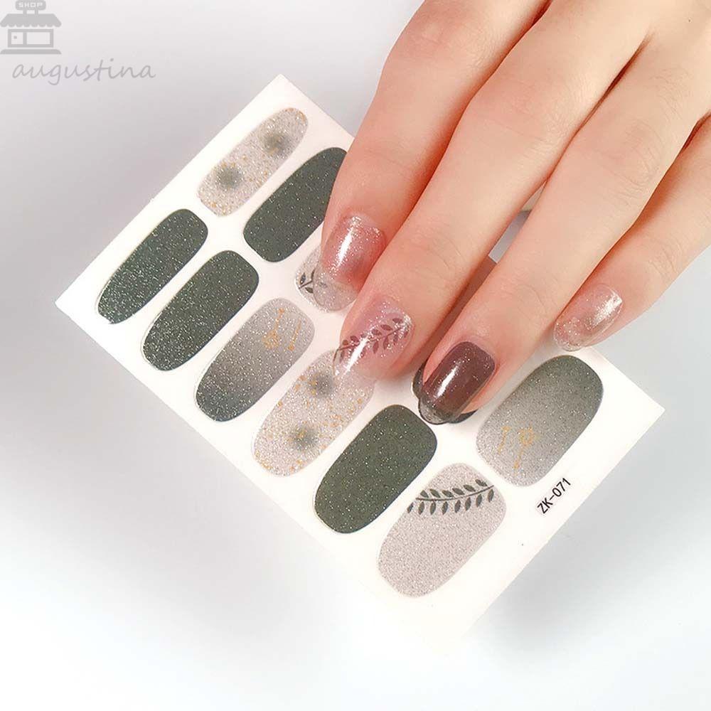 AUGUSTINA Agustina Bunga Stiker Kuku Wanita Full Cover Nail Tips Daun Daisy Nail Art Dekorasi
