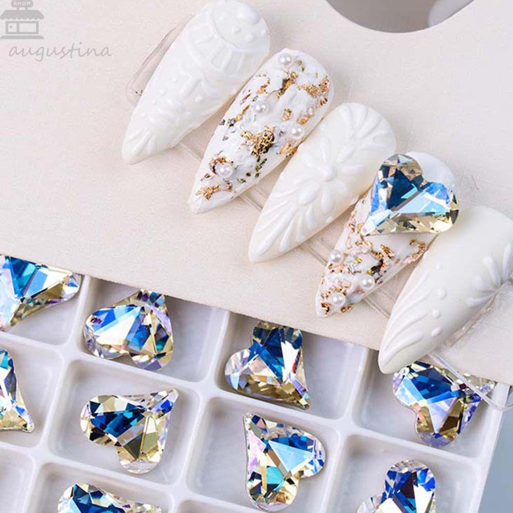 AUGUSTINA Agustina Jantung Nail Art Rhinestones Warna-Warni Mode Tetesan Air Berbentuk Manikur Aksesoris Peach Jantung Hiasan Kuku 3D Perhiasan Kuku