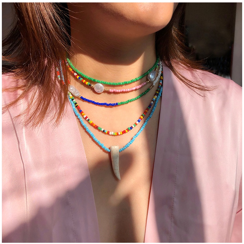 Baru Kalung choke Fashion Bohemian Kalung Leher Pendek Kalung Buatan Tangan Manik-Manik Warna-Warni Kalung Manik Padi