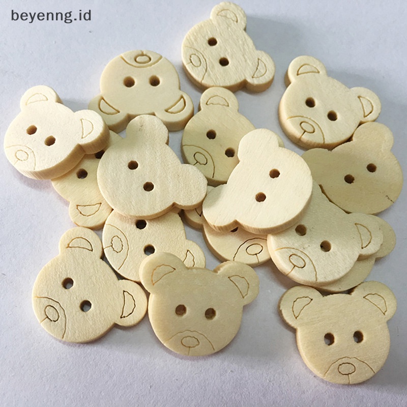 Beyen 20pcs Teddy Bear Ch 2lubang Kancing Jahit Kayu Untuk Anak 13x11mm ID