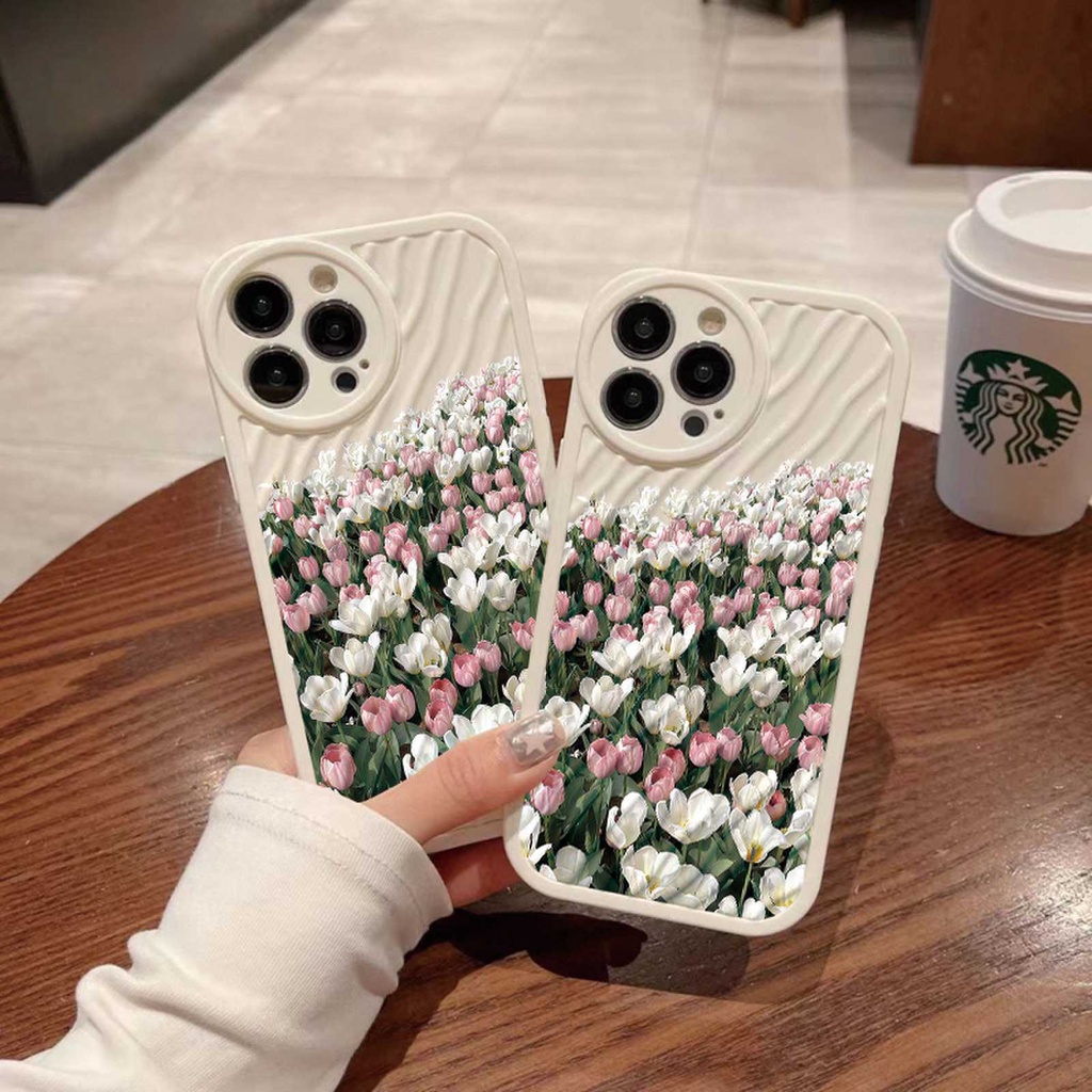 IPHONE Casing Ponsel Riak Air Tulip Bunga Segar Kompatibel Untuk Iphone11 13 12 14 Pro Max14 Plus XR X XS MAX 7Plus 8Plus 7 8 SE 2020 2022 Sarung Tahan Guncangan