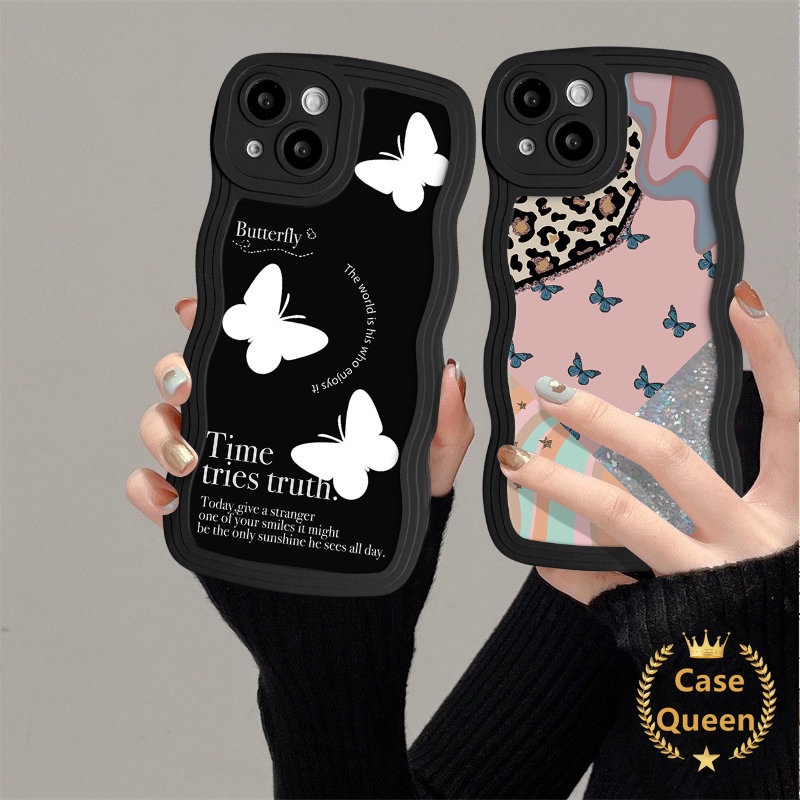 Ins Kepribadian Fashion Fantasy Butterfly Label Case Untuk Redmi 9C NFC 10A 10C A1 12C 9C 10 9A 9 9T Redmi Note8 10S 10 11 9 11s Retro Kupu-Kupu Cantik Lembut Bergelombang Penutup Tepi