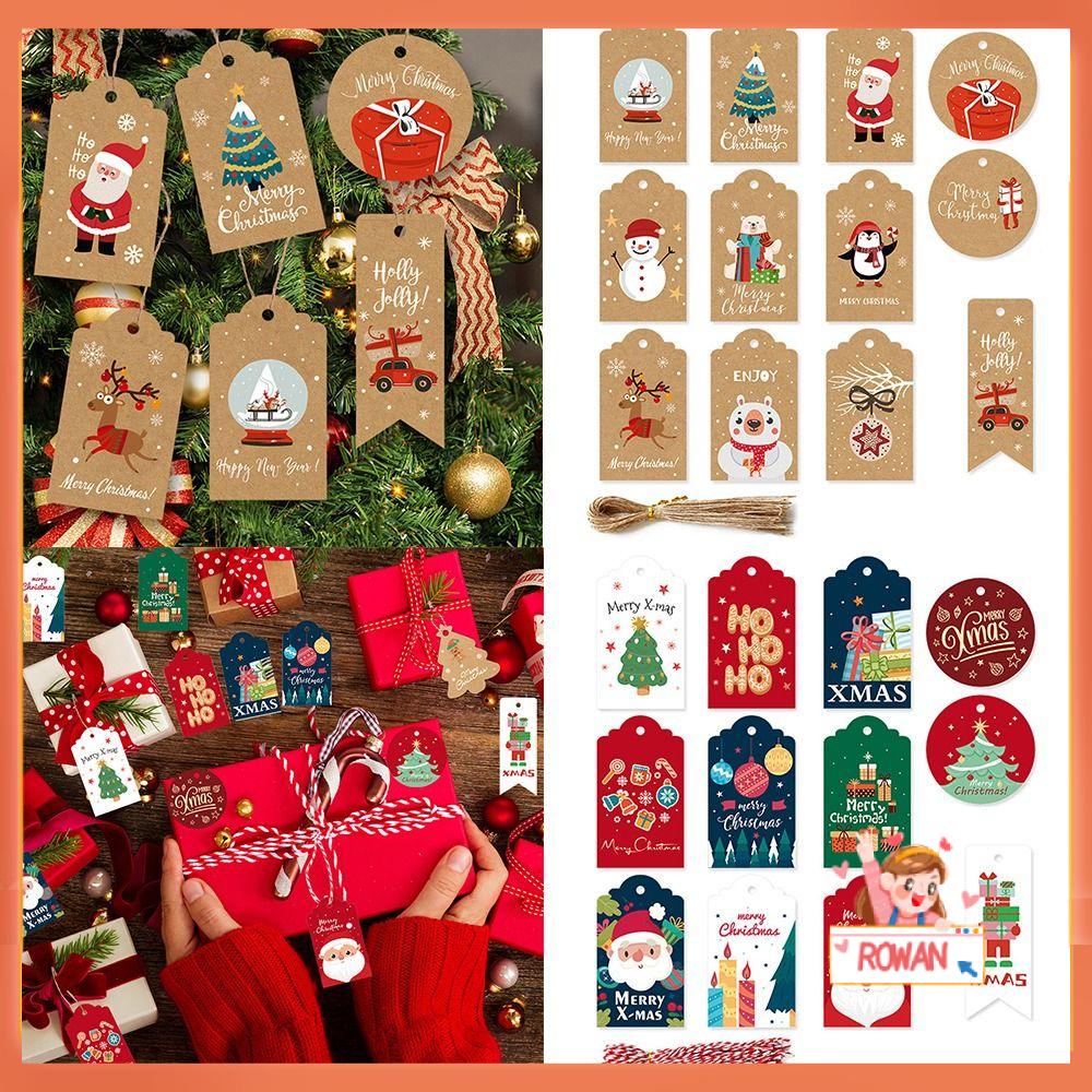 R-FLOWER Kartu Pesta Kraft Tag Natal Santa Claus Kraft Paper Xmas Dekorasi Xmas Label