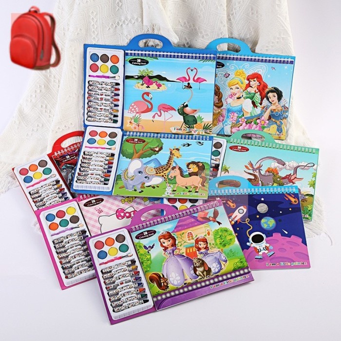 Buku Gambar Set Anak Alat Lukis Alat Mewarnai Art Set /Cat Air /Crayon Buku Gambar Karakter Cartoon