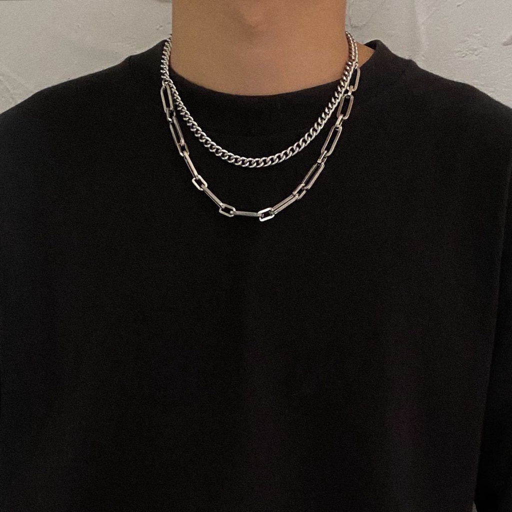 Kalung Titanium Steel Jahitan Ganda Baru Trendi Unik Gaya Hip Hop Retro Keren Sederhana All-Match