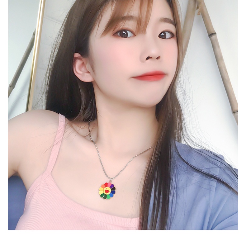 Rainbow Kalung Pria Trendi ins Hip-Hop Versi Korea Influencer Street Wear Sederhana All-Match Liontin Bunga Matahari Pria