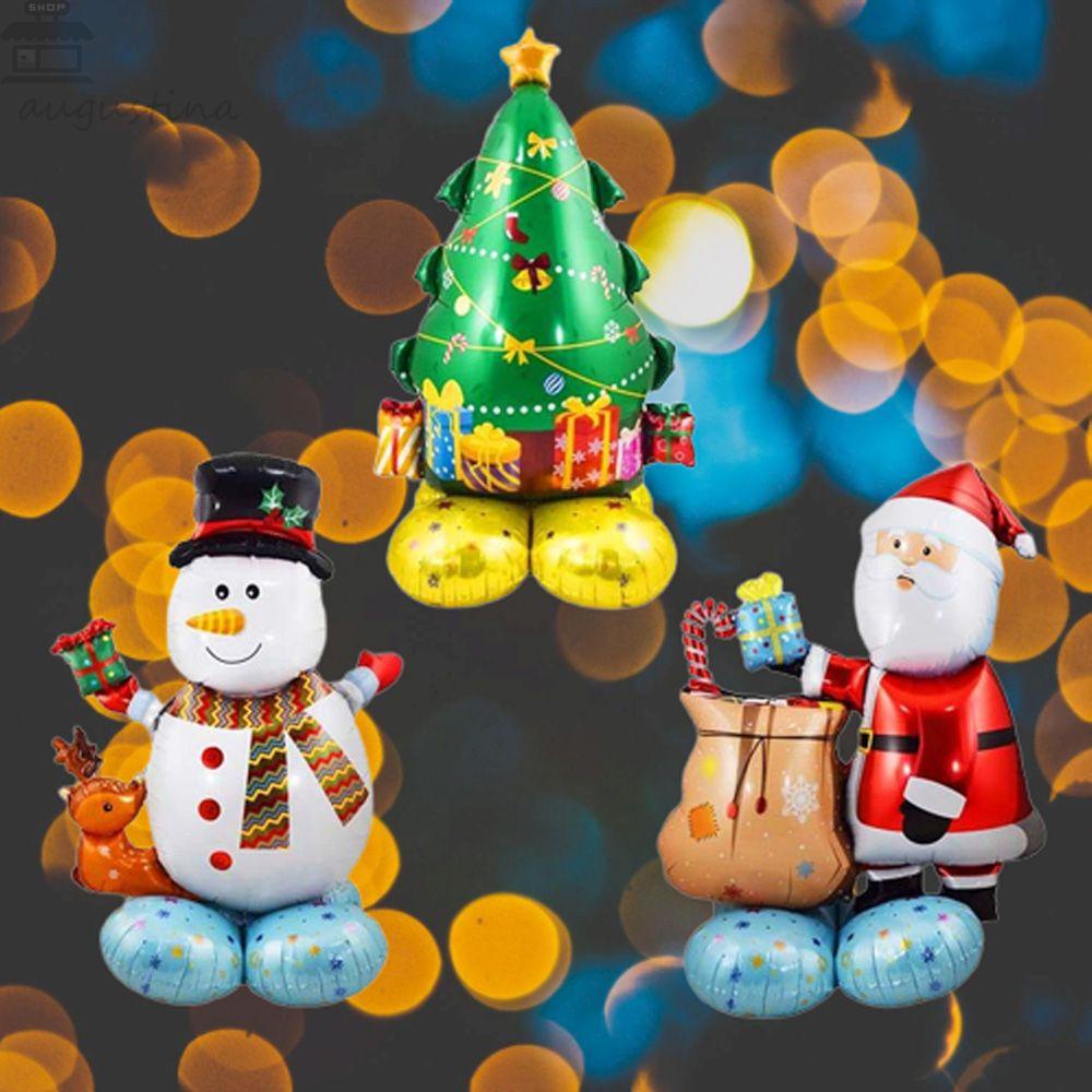 AUGUSTINA Standing Balon Tiup 3D Mainan Anak Santa, Snowman Bentuk Kartun Foil Santa Balon