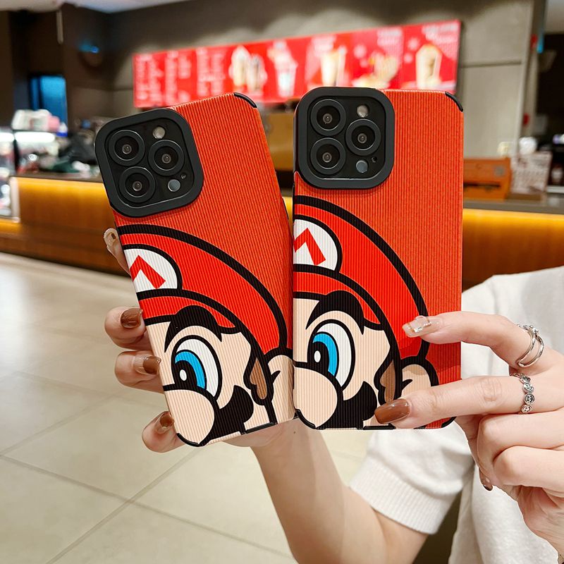 Samsung Leather Softcase Galaxy A21S A12 A32 A01 A03S A11 A12 A20S A50S A30S A51 A71 A52S A53 A73 S20 S10 FE Plus S21 S22 Ultra Red Mario Cartoon Phone Case