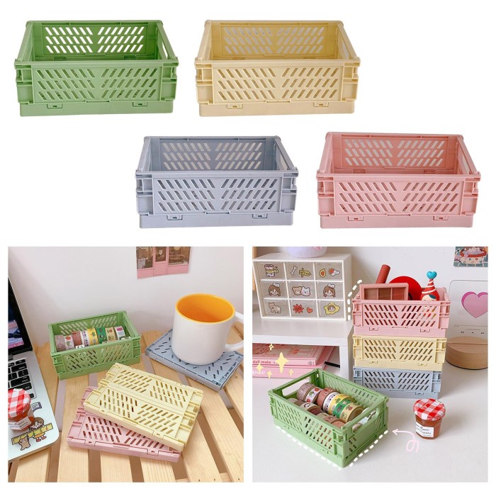 Keranjang Lipat Storage Box Aesthetic Mini Foldable Storage Pastel Penghemat Ruang Praktis Tempat Penyimpanan