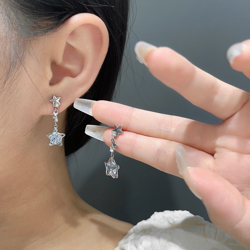 Aksesoris Anting Liontin Zirkon Bintang Temperamen Sederhana Halus