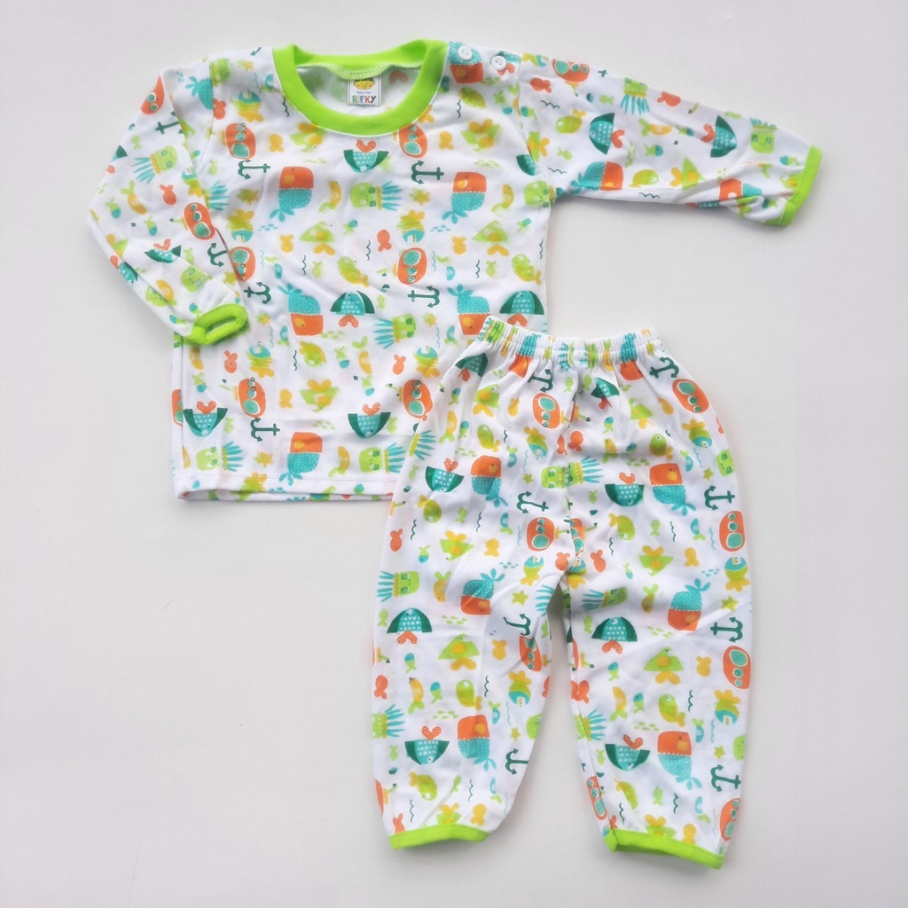 Setelan Baju Bayi 6-18 Bulan Panjang Kerah Oblong Motif Printing lucu